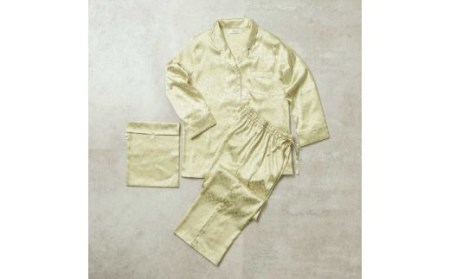 D1588 【数量限定】さしま茶染め ジャガードサテンパジャマ お茶の葉柄(Mサイズ・レディース)
