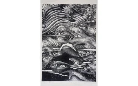 S61 【数量限定】【木版画家・富張廣司】雲湧く（40㎝×28㎝・額付）