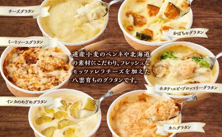 北海道 ピアット自家製グラタンセット6種A(インカのめざめ、かぼちゃ、チーズ、ミートソース、カニ、ホタテ・エビ・ブロッコリー) | グラタン