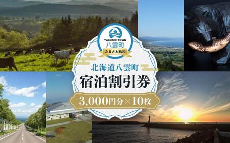 北海道八雲町　宿泊割引券3,000円分×10枚 | ホテル ホテルチケット 観光 宿泊