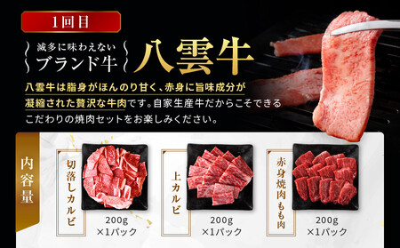 【3ヶ月定期便】八雲牛 焼肉・すきしゃぶ・ステーキ堪能｜ 定期便