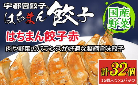 宇都宮餃子 はちまん餃子 赤 肉汁餃子 32個（16個入り×2パック/1個22g） ｜ 宇都宮餃子 国産野菜 グルメ 宇都宮市 肉餃子 餃子 ぎょうざ ギョーザ 野菜 冷凍食品 冷凍餃子 焼き餃子 水餃子
