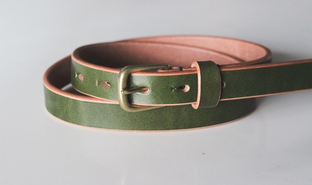 【minca】細幅20mmベルト/34インチ  栃木レザーの希少な「ハーネスレザー」使用の贅沢な1枚革のレザーベルト/オリーブ/HL-B04/OLIVE【小物 ファッション 人気 おすすめ 】