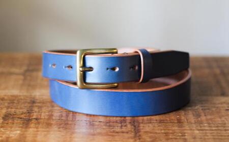 【minca】幅30mmベルト/32インチ  栃木レザーの希少な「ハーネスレザー」使用の贅沢な1枚革のレザーベルト/ブルー/HL-B01/BLUE　604【小物 ファッション 人気 おすすめ 】