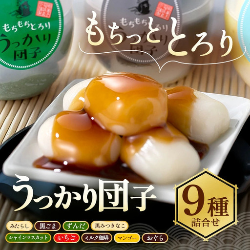もちもちとろり！うっかり団子の9種類詰合せ ｜ だんご 団子 和菓子 スイーツ 和スイーツ デザート グルメ セット ギフト プレゼント 玄印 みたらし ずんだ 黒ごま 黒みつきなこ シャインマスカット いちご ミルク珈琲 マンゴー おぐら ※離島への配送不可