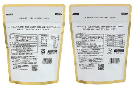 パウチタイプ ビターチョコレート＆ミルクチョコレート 各3袋 合計6袋｜チョコレート チョコ ミルクチョコ ビターチョコ カカオ スイーツ お菓子 洋菓子 ご褒美 ギフト プチギフト 日光市 [0612]