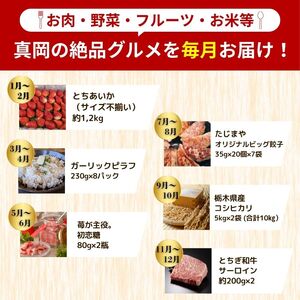 【定期便6回】真岡のグルメ 定期便 いちご ピラフ お米 初恋糖 餃子 お肉