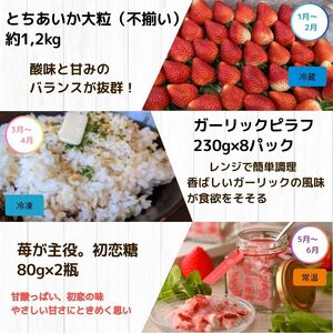 【定期便6回】真岡のグルメ 定期便 いちご ピラフ お米 初恋糖 餃子 お肉