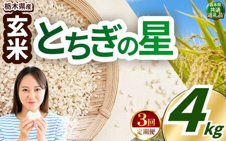 【定期便3回】とちぎの星 玄米 約4kg