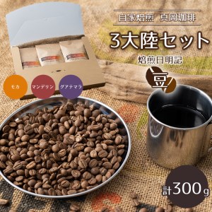 自家焙煎 真岡珈琲 3大陸セット 300g 【豆】 (焙煎日明記)