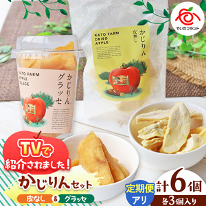 【定期便12回】かじりん(皮無し)＆かじりんグラッセ 6個入りセット｜ドライフルーツ セミドライフルーツ りんご 林檎 リンゴ 果実 スイーツ 産地直送 (毎月お届け）