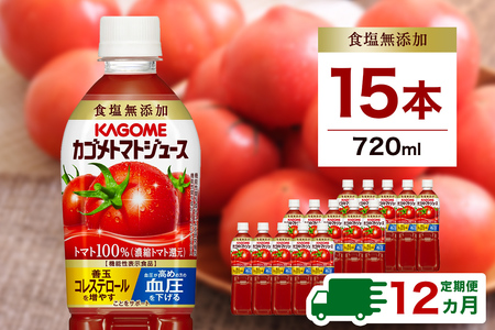 【定期便12ヵ月】カゴメ　トマトジュース食塩無添加　720ml PET×15本カゴメ　トマトジュース食塩無添加　720ml PET×15本 1ケース 毎月届く 12ヵ月 12回コース【 栃木県 那須塩原市 】 ns001-007