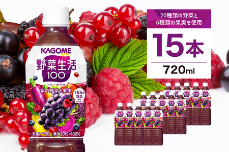 カゴメ　野菜生活100(ベリーサラダ)720ml PET×15本【 飲料 野菜ジュース 栃木県 那須塩原市 】 ns001-026