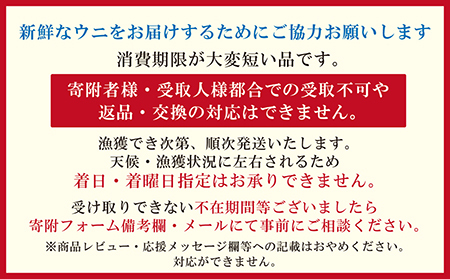 【ふるなびWEEK対象】＼2026年先行予約／北海道 江差前浜産 生うに 100g【天然・無添加・みょうばん不使用】令和8年　江差産キタムラサキウニ　日本海熊石産海洋深層水　塩水ウニ　素材を生かした自然の味　国産うに　雲丹　100グラムパック個包装 FN-Limited-WE