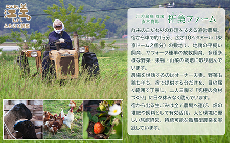 【ふるさと納税限定】「庭主会食プラン」江差旅庭 群来（くき）《おひとり様宿泊券》タクシー送迎つき　地産地消・サステナブルな高級旅館を創業オーナーがご案内いたします　農場見学・収穫体験可能　大人の隠れ家　源泉かけ流し天然温泉宿　個室温泉付き客室　直営農場の平飼い卵・サフォーク羊・野菜山菜　船買いの新鮮魚介　温泉熱を利用した暖房給湯　食と環境にこだわった7部屋限定の癒しの宿