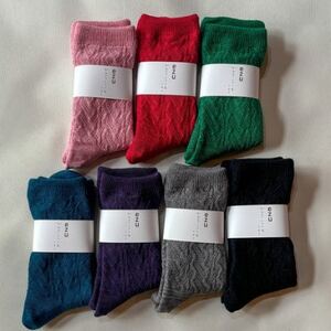 【ezu】ひえとりくつした 薄手/マリンブルー◆シルク×コットンの二重構造靴下◆ジャガード編み【1650074】