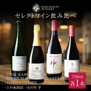 上ノ国ワイナリーのセレクトワイン飲み比べセット「プレミアムシャルドネ2022＆ナイアガラ2022＆上の赤＆天の川雫」　750ml×各1本　北海道ワイン　ワイン　WINE　wine　白ワイン　赤ワイン　スパークリングワイン　ワイン飲み比べ　パーティ