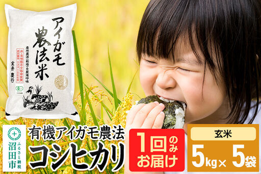 【玄米】令和7年産 有機アイガモ農法コシヒカリ 25kg（5kg×5袋）金井農園 [こしひかり コシヒカリ 玄米 お米 1回だけ 1回のみ]