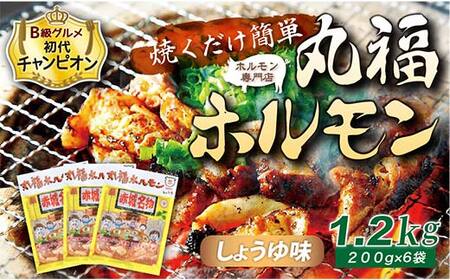 【B級グルメ 初代チャンピオン！】焼くだけ簡単「丸福ホルモン (しょうゆ味)」 1.2kg(200g×6袋)｜豚ホルモン 豚? 焼? BBQ ガツナンコツ レバー ?モツ ?トロ ちょい飲み 味付き 冷凍便 F4H-0504