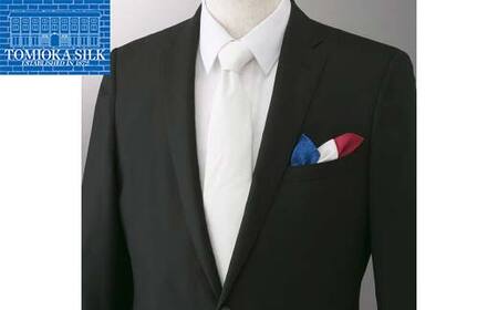 国産富岡シルク ポケットチーフ <トリコロール> 富岡シルク 絹 トリコロール ファッション 贈り物 ギフト 国産 F21E-318