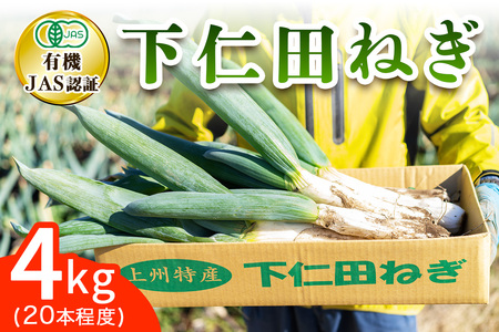[有機JAS認証] オーガニック下仁田ネギ (4kg、20本程度)｜数量限定 有機栽培 下仁田ねぎ 鍋 すき焼き 葱 殿様ねぎ 冬ギフト 贈答 御歳暮 お歳暮 かき揚げ 産地直送 甘楽町 先行予約 [0175]