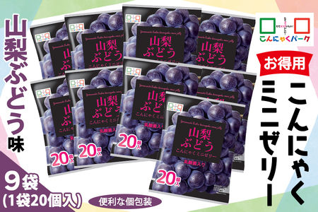 こんにゃくパーク「お得用こんにゃくミニゼリー (山梨ぶどう味)」20個入×9袋｜ブドウ 葡萄 乳酸菌 蒟蒻 ヘルシー スイーツ デザート おやつ フルーツゼリー 個包装 まとめ買い ヨコオデイリーフーズ 甘楽町 [0242]