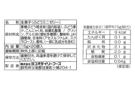 こんにゃくパーク「お得用こんにゃくミニゼリー (山梨ぶどう味)」20個入×9袋｜ブドウ 葡萄 乳酸菌 蒟蒻 ヘルシー スイーツ デザート おやつ フルーツゼリー 個包装 まとめ買い ヨコオデイリーフーズ 甘楽町 [0242]