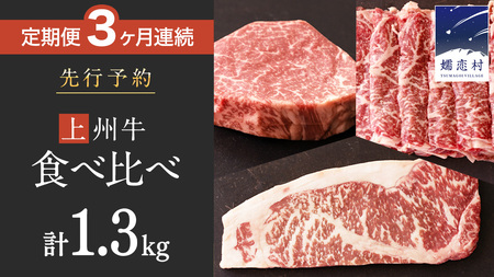 《 定期便 》 上州牛 食べ比べ セット 3ヶ月 連続お届け すき焼き ・ サーロイン ・ ヒレステーキ [AH018tu]