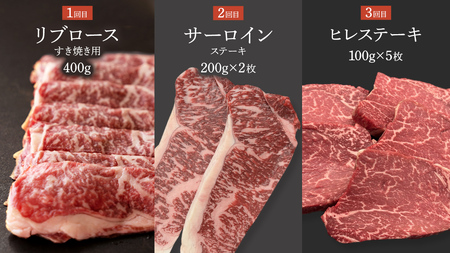 《 定期便 》 上州牛 食べ比べ セット 3ヶ月 連続お届け すき焼き ・ サーロイン ・ ヒレステーキ [AH018tu]