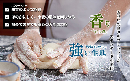 【毎月定期便】北海道産 「春よ恋」「ゆめちから」ブレンド小麦粉 パウダースノー(パン用強力粉)7.5kg 全2回 MROBI045