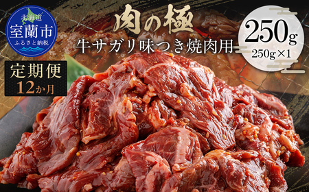 【12か月定期便】牛サガリ味つき焼肉用 250g (250g×1) MROBM023