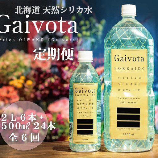 ＜定期便　Gaivota2箱（500ml×24本＋2L×6本）×６回分＞北のハイグレード食品 天然シリカ水 シリカ水 ミネラルウォーター シリカウォーター 軟水  北海道 乙部町 天然水 美容 ケイ素 無添加  シリカ ガイヴォータ 美肌 ミネラル リピーター 6か月 備蓄 災害用 非常用
