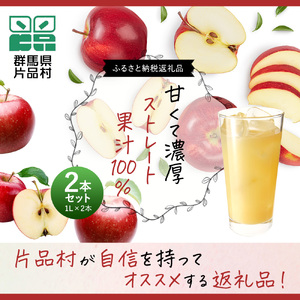 片品村 ストレート 果汁 100％ りんご ジュース （1リットル・2本セット）