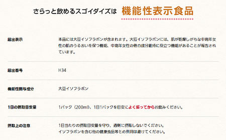 3825 さらっと飲めるスゴイダイズ 200ml紙パック×24本入り（機能性表示食品）