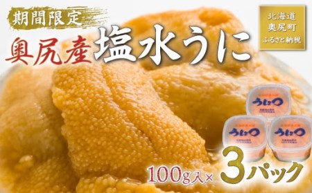 【2025年度先行予約】北海道奥尻産「キタムラサキウニ」300g （100g×3） (塩水パック)【期日指定不可】 【 ふるさと納税 人気 おすすめ ランキング うに ウニ 雲丹 海栗 塩水ウニ 塩水うに キタムラサキウニ ミョウバン不使用 北海道 奥尻町 送料無料 】 OKUH014