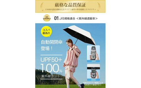 自動開閉折りたたみ傘 6本骨　ローズピンク × ライトベージュ　