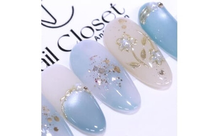 ネイルチップ　ロング【朝露の庭】Mサイズ　Antellijan大宮ネイルサロンのハンドメイド　L3-M