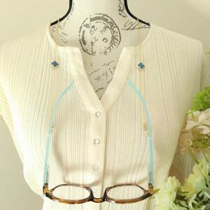 四つ葉のメガネチェーン*天然石*クローバー*フラワーモチーフ*シルバー925*14金ゴールドフィルド*アレルギー対応