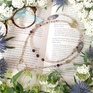 【大人の亜麻色】メガネチェーン*4way*ロングネックレス*天然石*グラスコード*メガネホルダー*シェル*ガーネット