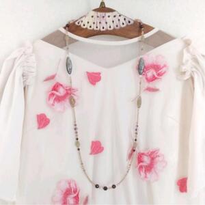 【大人の亜麻色】メガネチェーン*4way*ロングネックレス*天然石*グラスコード*メガネホルダー*シェル*ガーネット