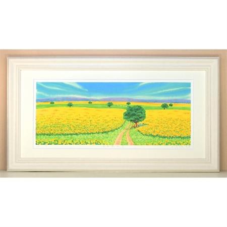 栗乃木ハルミ版画額装品「菜の花の道」【1258801】
