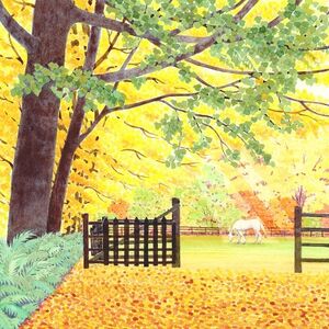 栗乃木ハルミ版画額装品「金色の季節」【1334234】