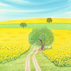 栗乃木ハルミ版画額装品「菜の花の丘」【1334314】