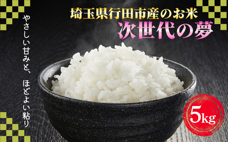 埼玉県行田市産のお米 次世代の夢 5kg 未検査米 精米 / 米 5kg 白米 精米 国産米 未検査米 ふっくら 甘み 粒立ち 粘り 和食に合う 弁当向き 家庭用 コスパ 食卓用 毎日使い お取り寄せ グルメ 埼玉県産 行田市産 新品種 生産者開発 次世代品種 埼玉県 No.525