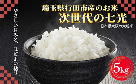 埼玉県行田市産のお米　次世代の七光　5kg　未検査米　精米 ／ 米 5kg 白米 精米 国産米 未検査米 大粒 食べごたえ ふっくら 甘み 粒立ち 粘り 和食に合う 弁当向き 家庭用 コスパ 食卓用 毎日使い お取り寄せ グルメ 埼玉県産 行田市産 新品種 生産者開発 次世代品種 埼玉県 No.526