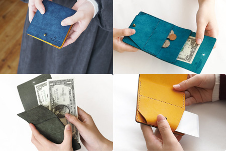 薄い二つ折り財布【全18色】08グリーンイエロー　お財布