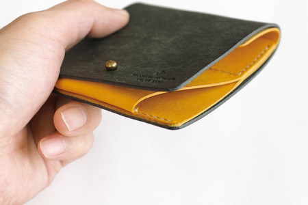 薄い二つ折り財布【全18色】08グリーンイエロー　お財布