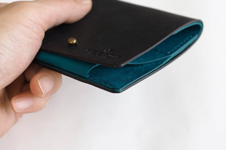 薄い二つ折り財布【全18色】18ブラックターコイズ　お財布