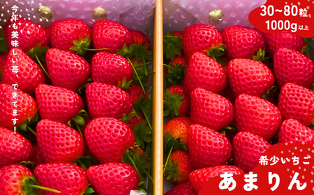 かぞブランド　埼玉生まれの希少いちご『あまりん』80～30粒入り（1000g以上）【潰れが気にならない方限定】　いちご あまりん いちご
