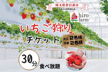 いちご狩り大人2名子供2名【埼玉県 春日部 いちご狩り 家族チケット 体験 型観光農園】（DI011）